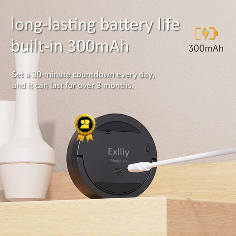 Exlliy timer shown charging on its rechargeable battery for uninterrupted use.