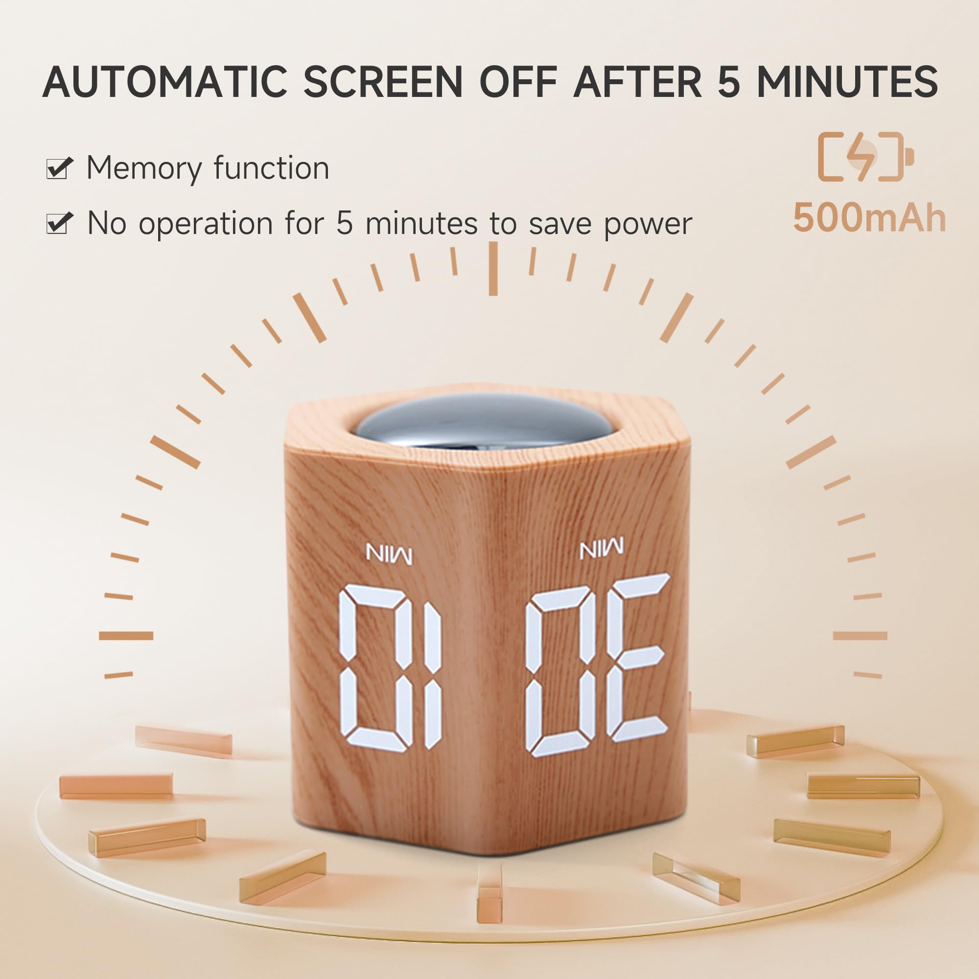 Exlliy Productivity Timer USB-C charging for portable, battery-free use