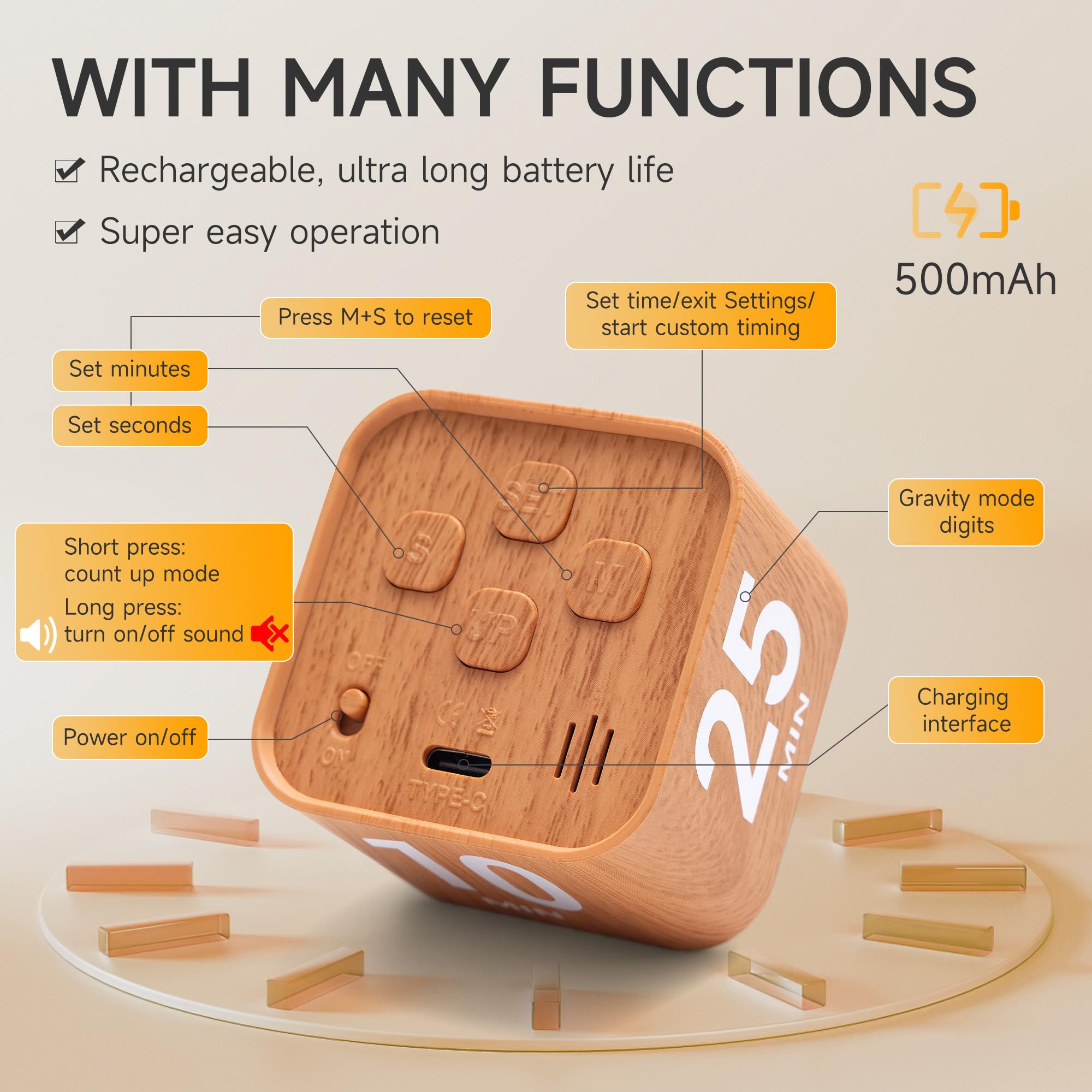 Exlliy gravity-sensor preset timer offers flexible timing for daily routines.