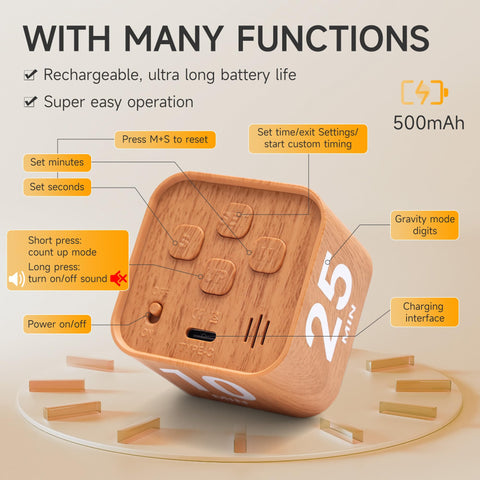 Exlliy gravity-sensor preset timer offers flexible timing for daily routines.
