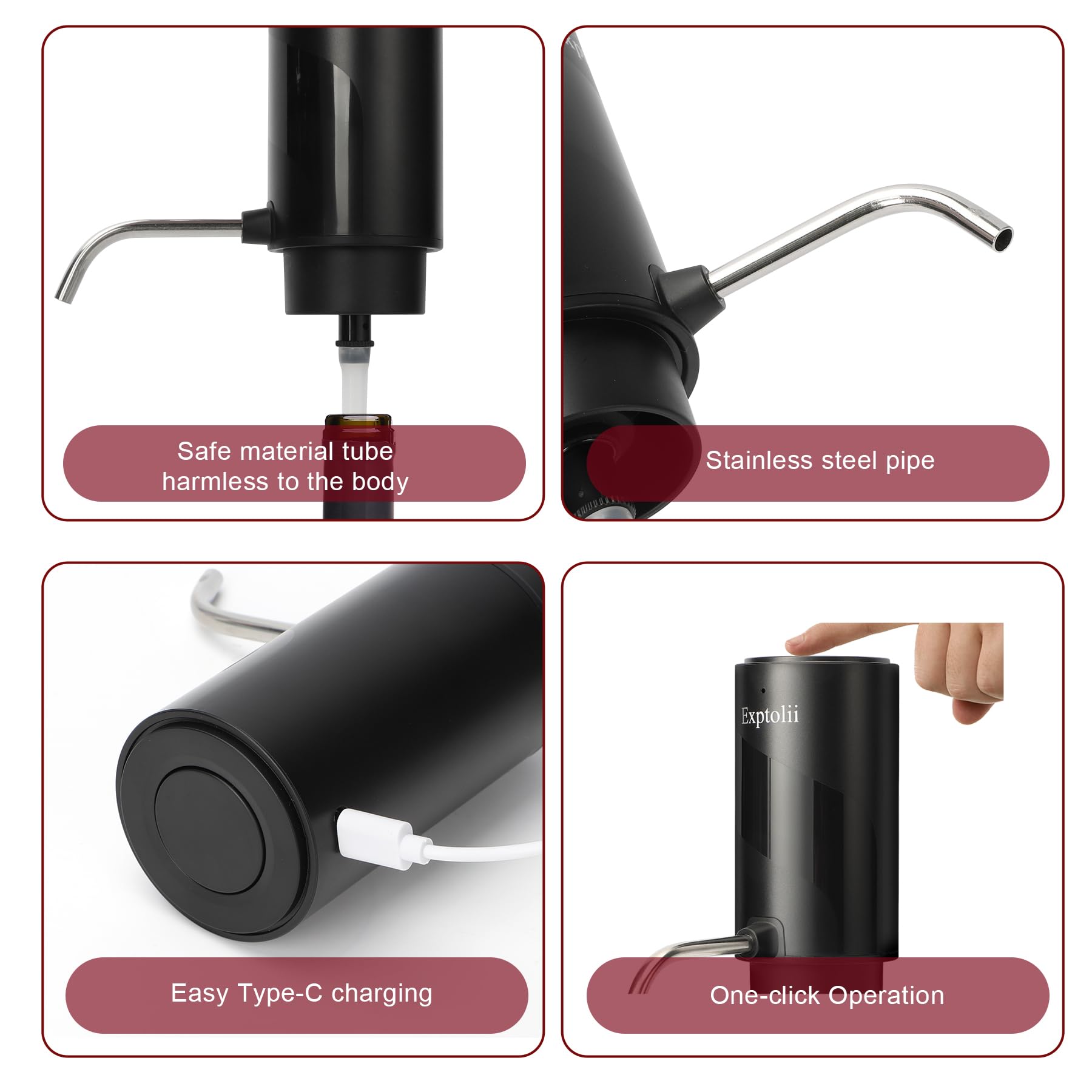 Exptolii wine dispenser with pour spout for precise one-touch pouring.
