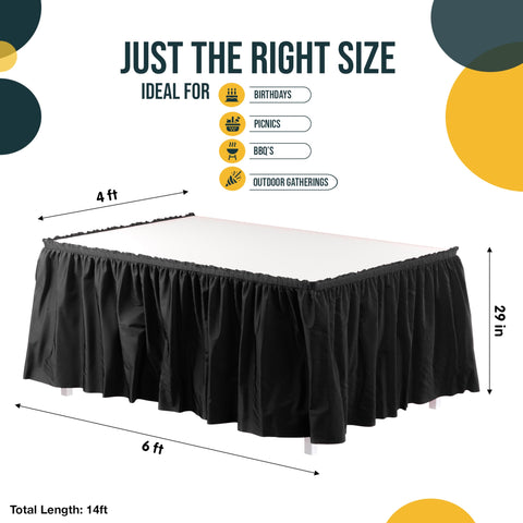 Exquisite black ruffle table skirt attached to a rectangular table edge.