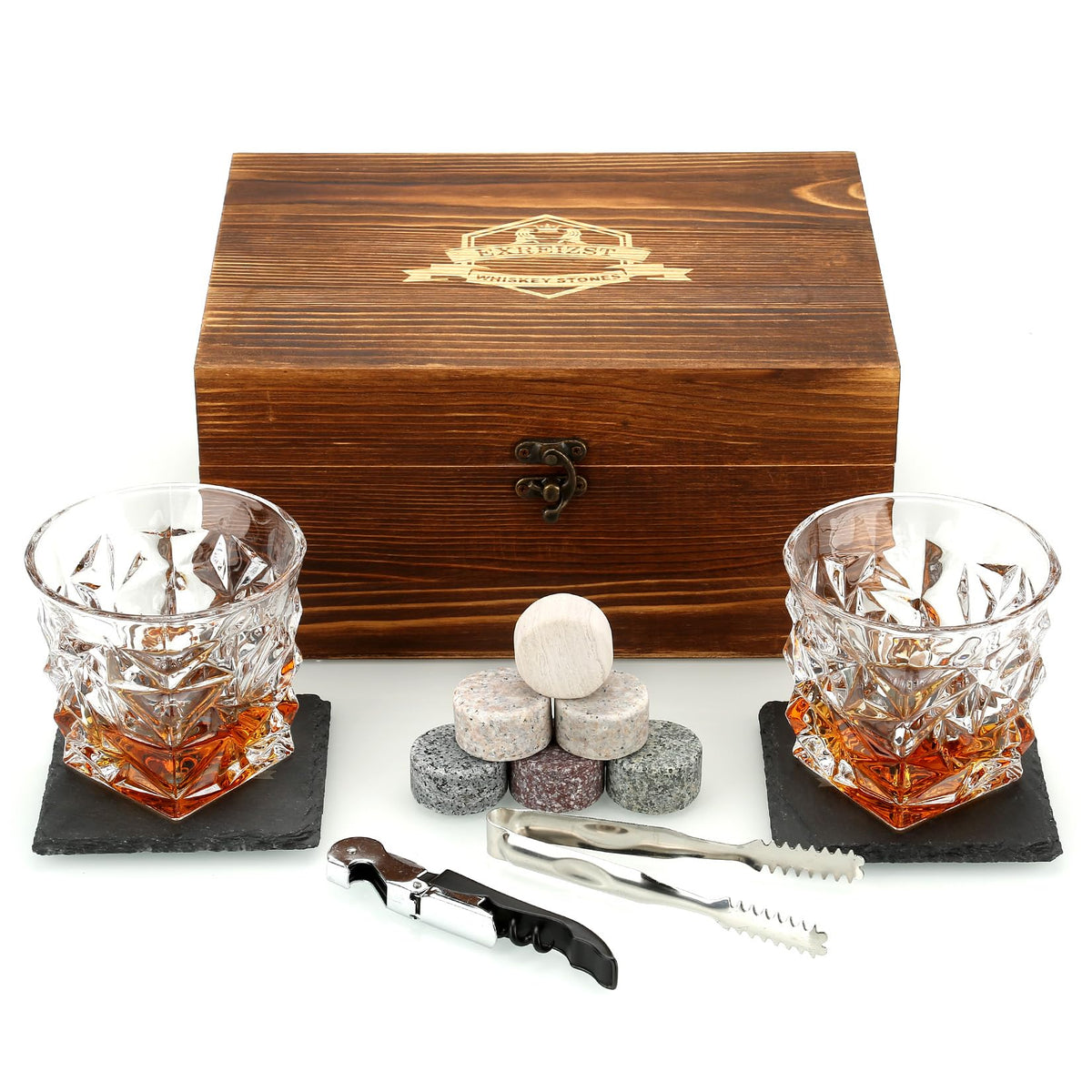 EXREIZST whiskey stones granite rounds for smooth, chilled whiskey without dilution.