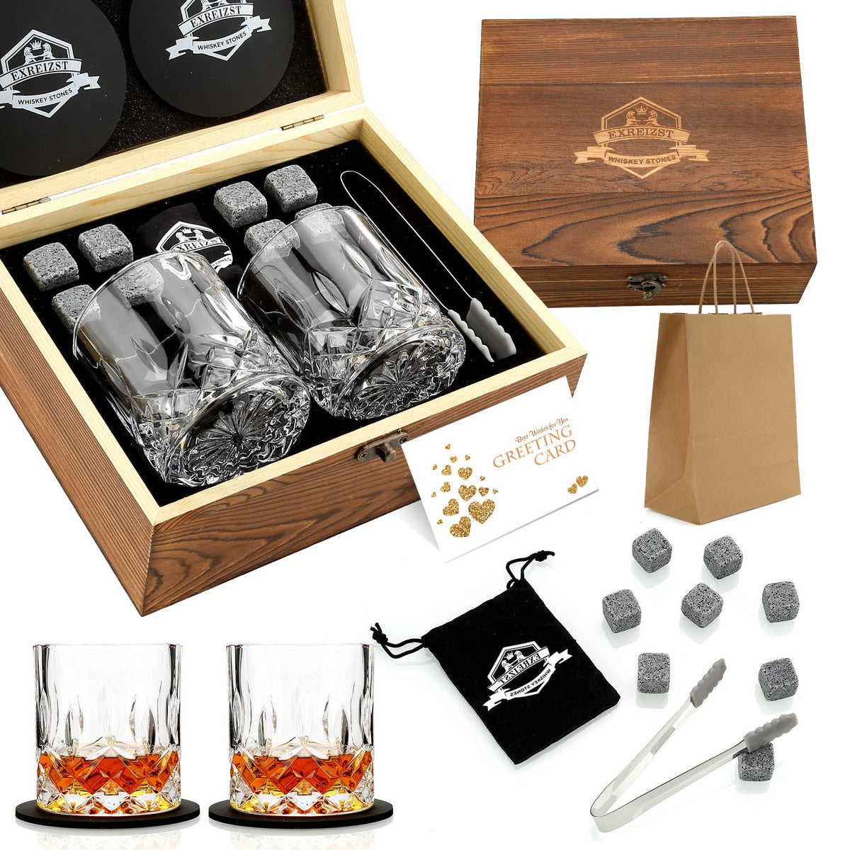 EXREIZST whiskey stones natural granite in packaging for premium cooling