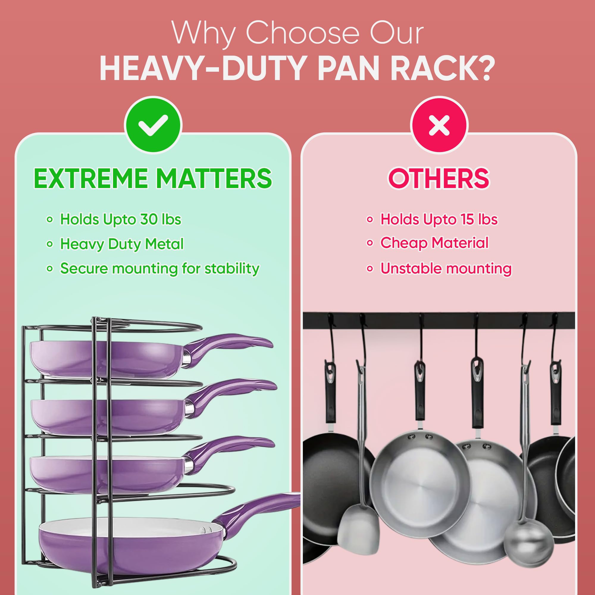 Extreme Matters free-standing or wall-mountable rack adds flexible storage for kitchen lids.