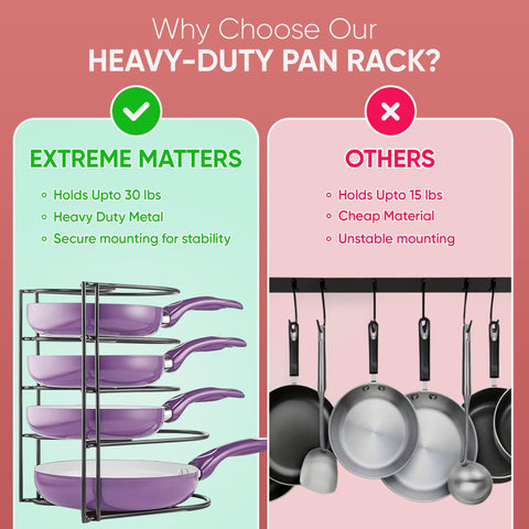 Extreme Matters free-standing or wall-mountable rack adds flexible storage for kitchen lids.