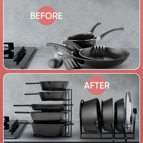 Extreme Matters lids storage rack neatly separates lids for quick access.