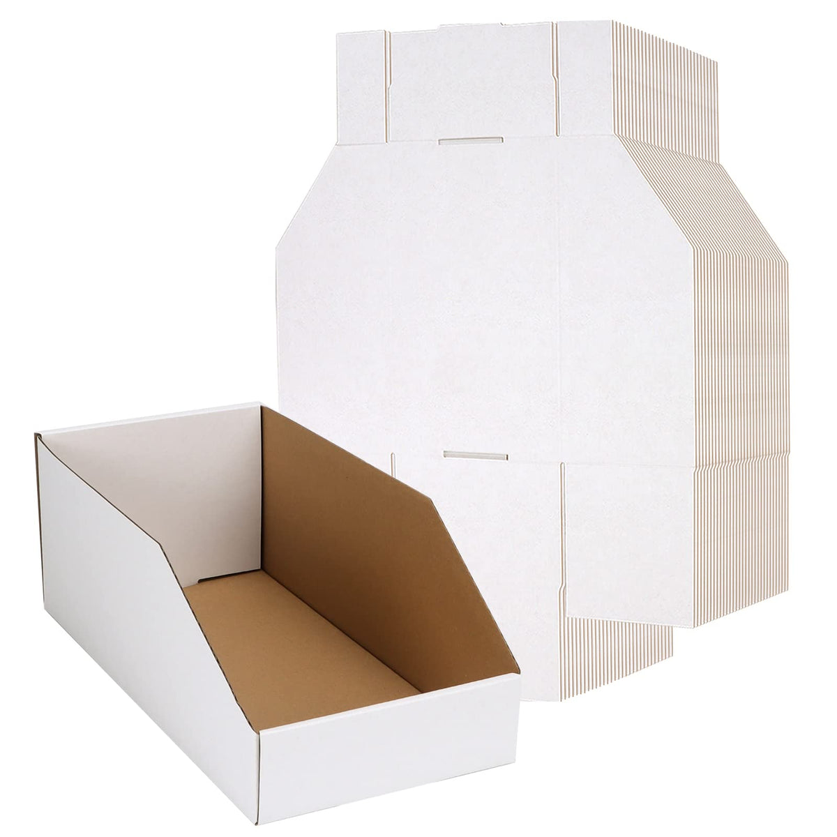 EXYGLO Cardboard Boxes front-view pantry bins for easy access and neat storage.