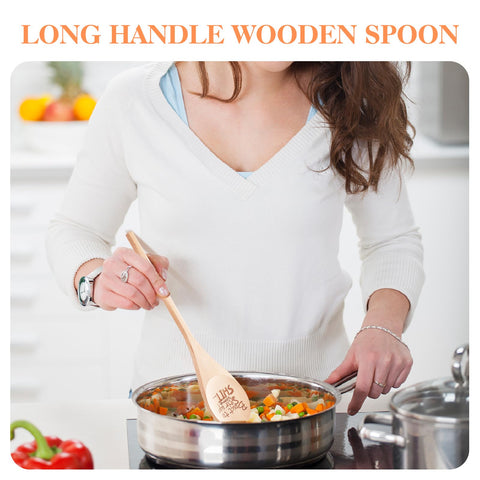 EYEOO wooden spoon with non-stick friendly design protects cookware.