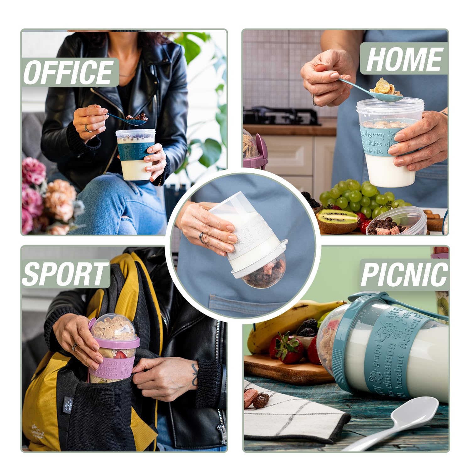 EYNEL spoon-included cups offer tidy meal prep with built-in utensil storage.