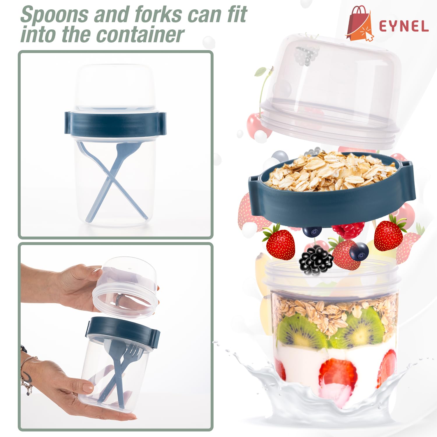 EYNEL portable cups fit in lunchboxes for easy, mess-free breakfasts.
