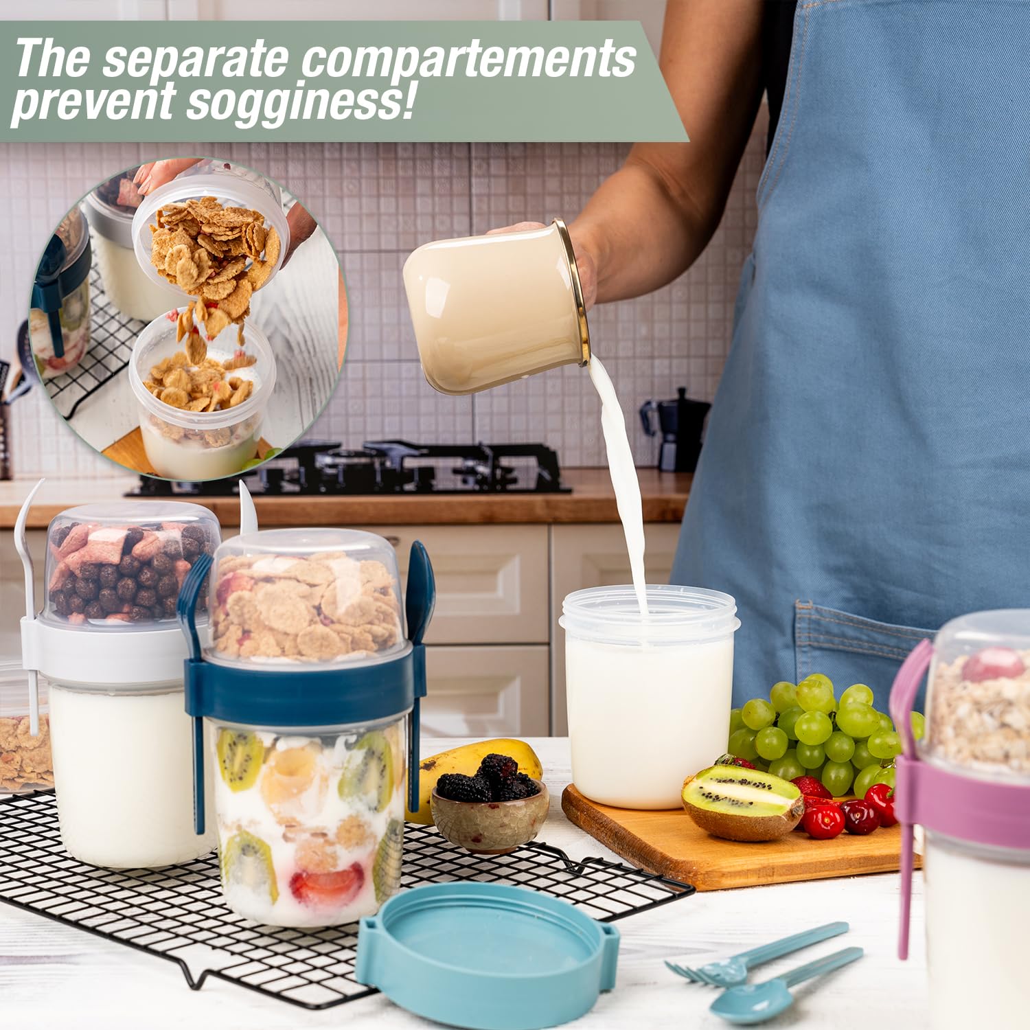EYNEL two-compartment yogurt cup keeps cereals fresh and separate.