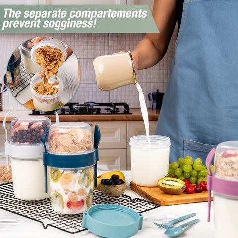 EYNEL two-compartment yogurt cup keeps cereals fresh and separate.