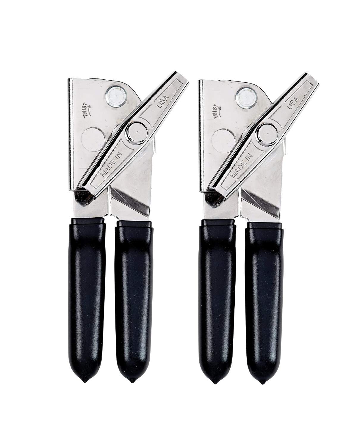 EZ PICK UP EZ-DUZ-IT deluxe can opener with black grips front view highlights sturdy grip