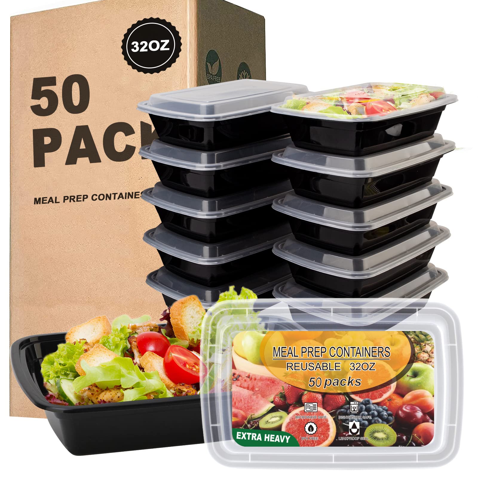 Ezalia 32oz meal prep containers with leakproof lids for mess-free weekly lunches.