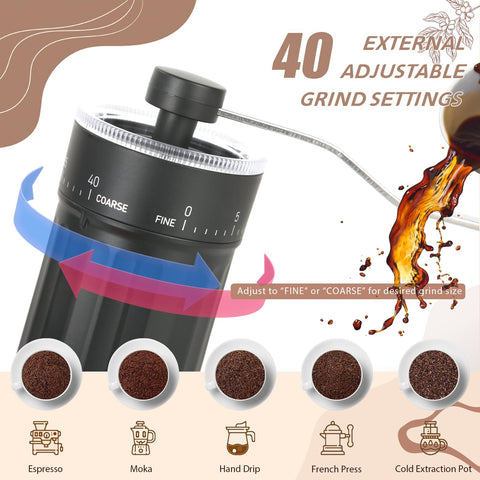EZLucky manual coffee grinder in compact design fits travel mugs and small spaces.