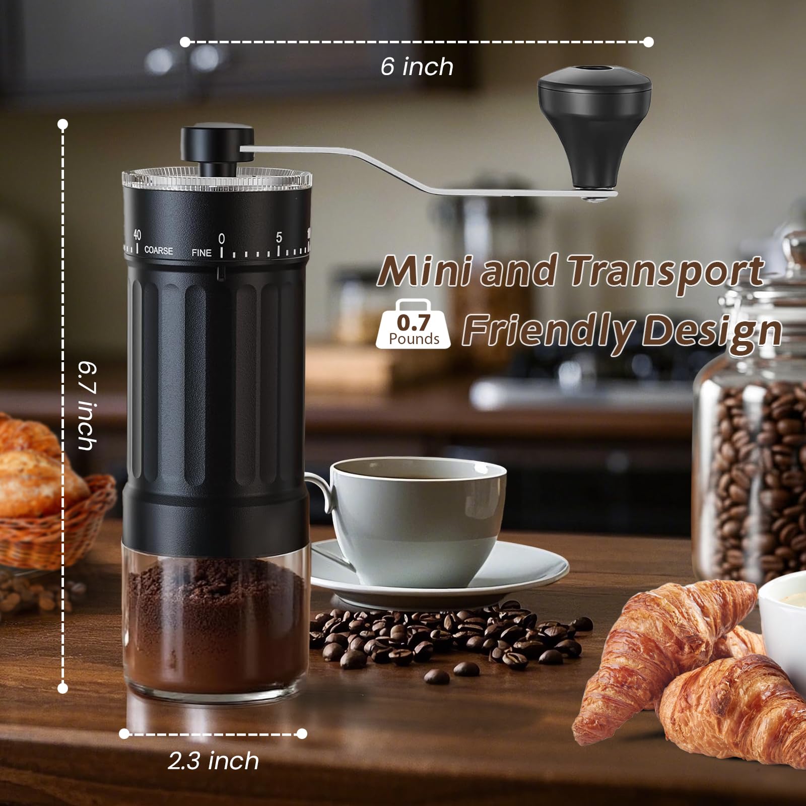 EZLucky grinder with conical ceramic burr for consistent grounds and less heat.