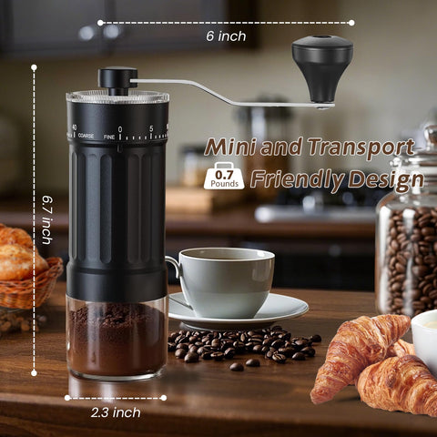 EZLucky grinder with conical ceramic burr for consistent grounds and less heat.