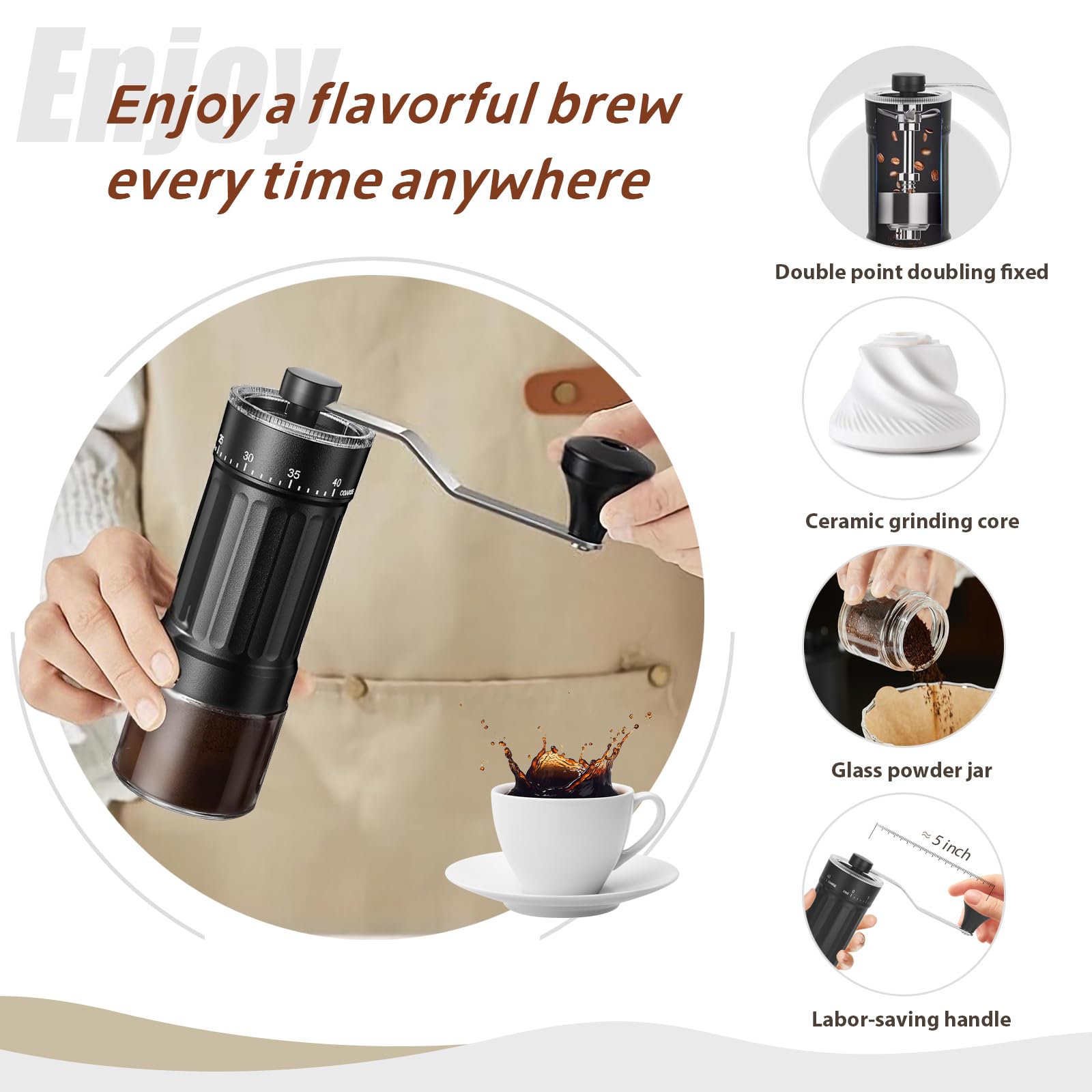 EZLucky portable coffee grinder ideal for travel, camping, and office.