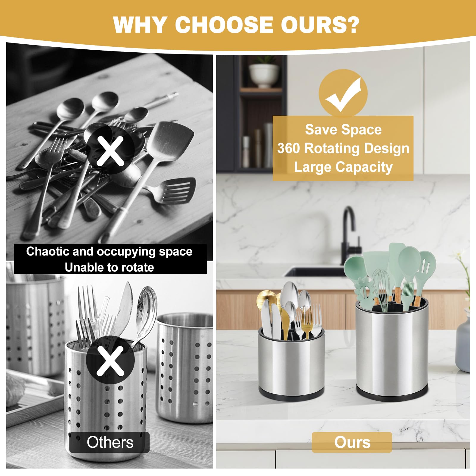 Ezmixcoop stainless steel utensil holder large capacity holds spatulas and ladles neatly