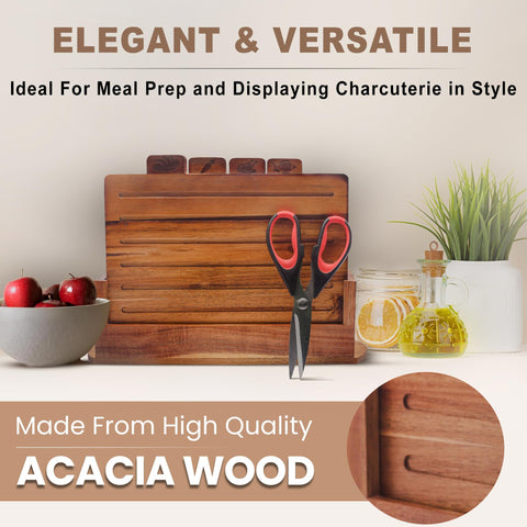 EZTICO acacia board features deep juice grooves to protect counters.