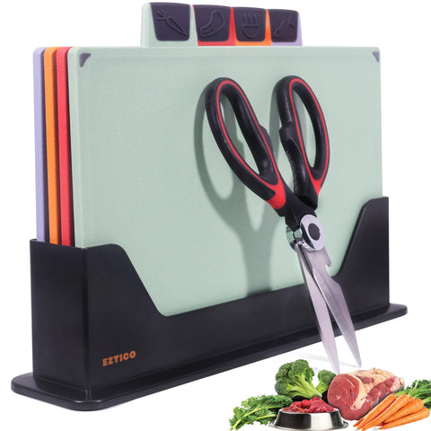 EZTICO cutting board set with stand keeps counters organized for easy prep