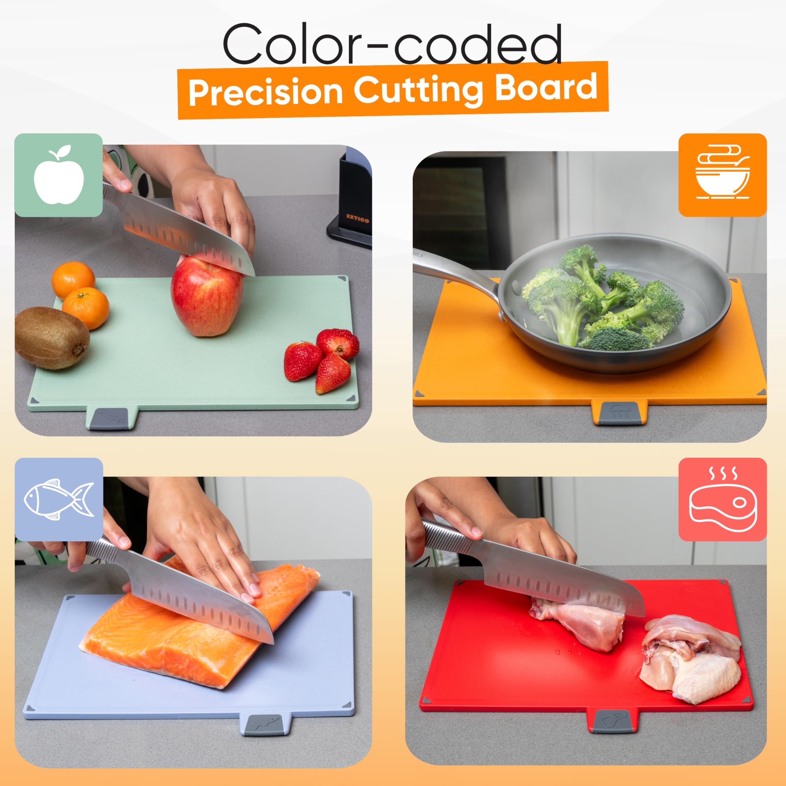 EZTICO dishwasher-safe boards simplify cleanup after chopping and slicing