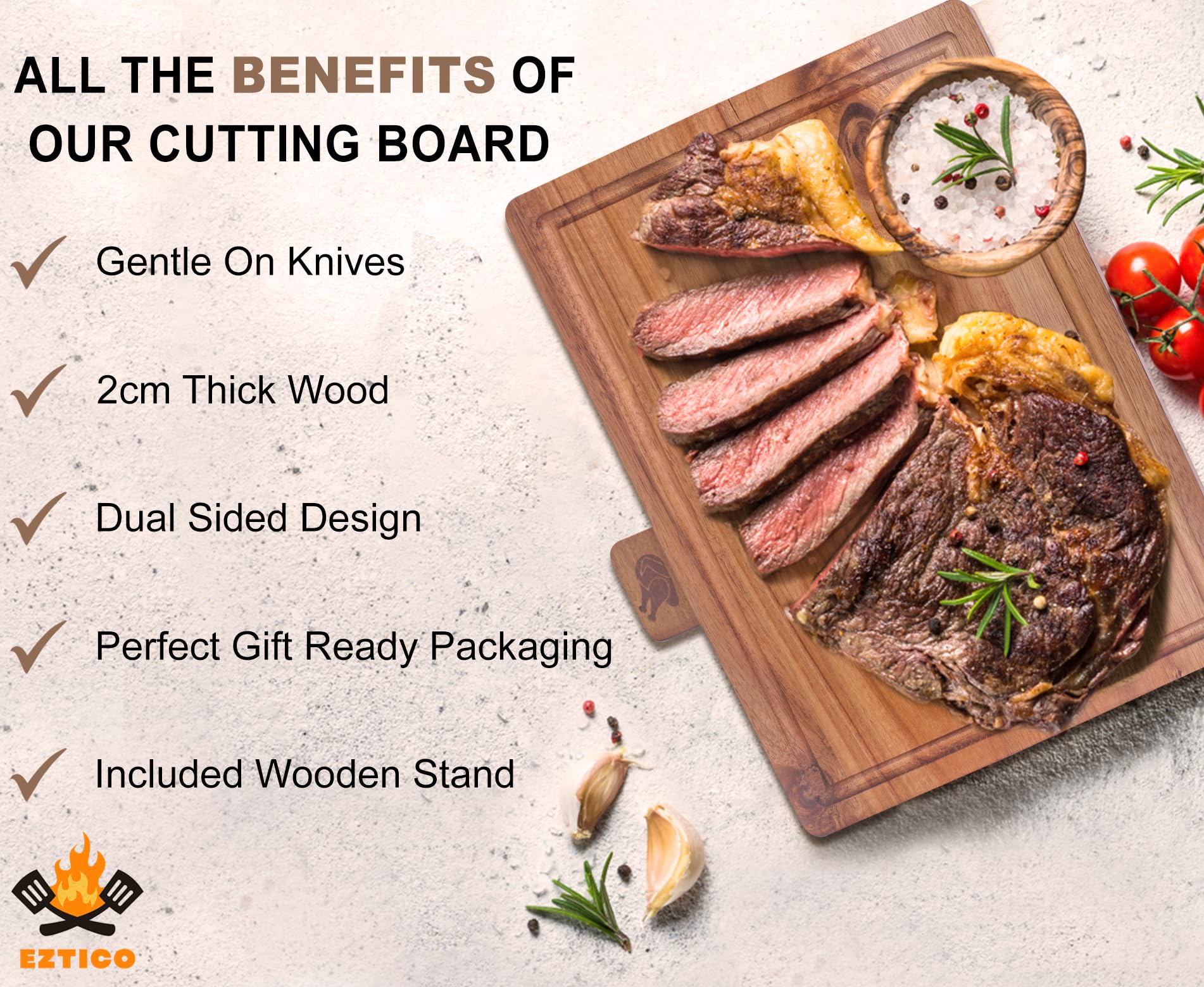 EZTICO wooden cutting board organizer keeps tools neatly stored.