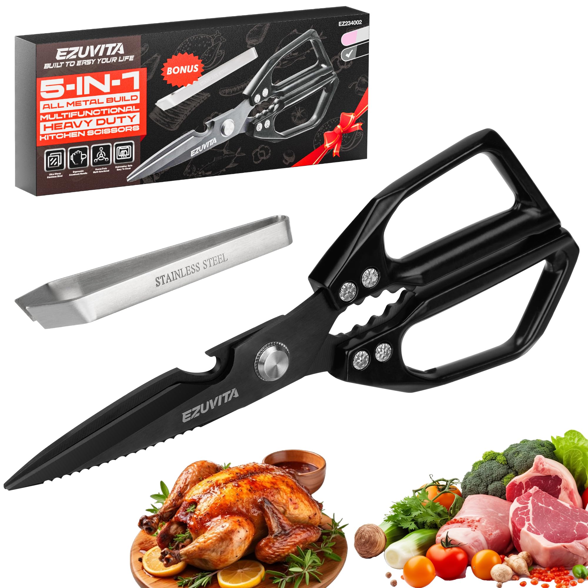 EZUVITA 5-in-1 scissors with titanium coated blades for durable everyday cutting
