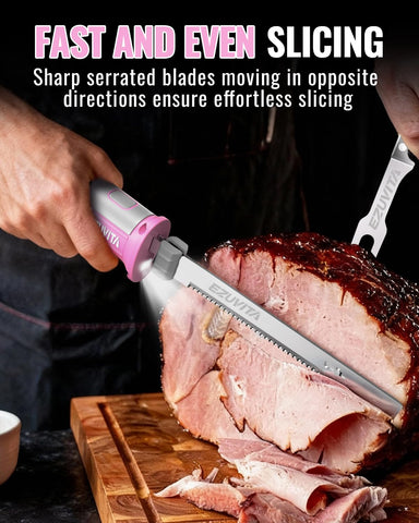 EZUVITA carving fork and blades arranged for serving