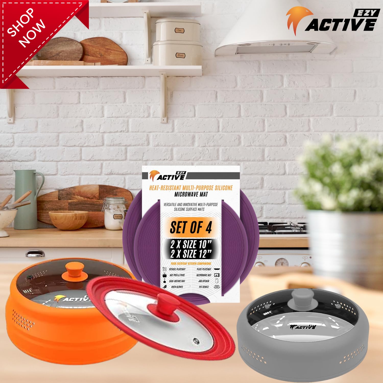 EZY ACTIVE tempered glass and silicone construction for durable kitchen use.