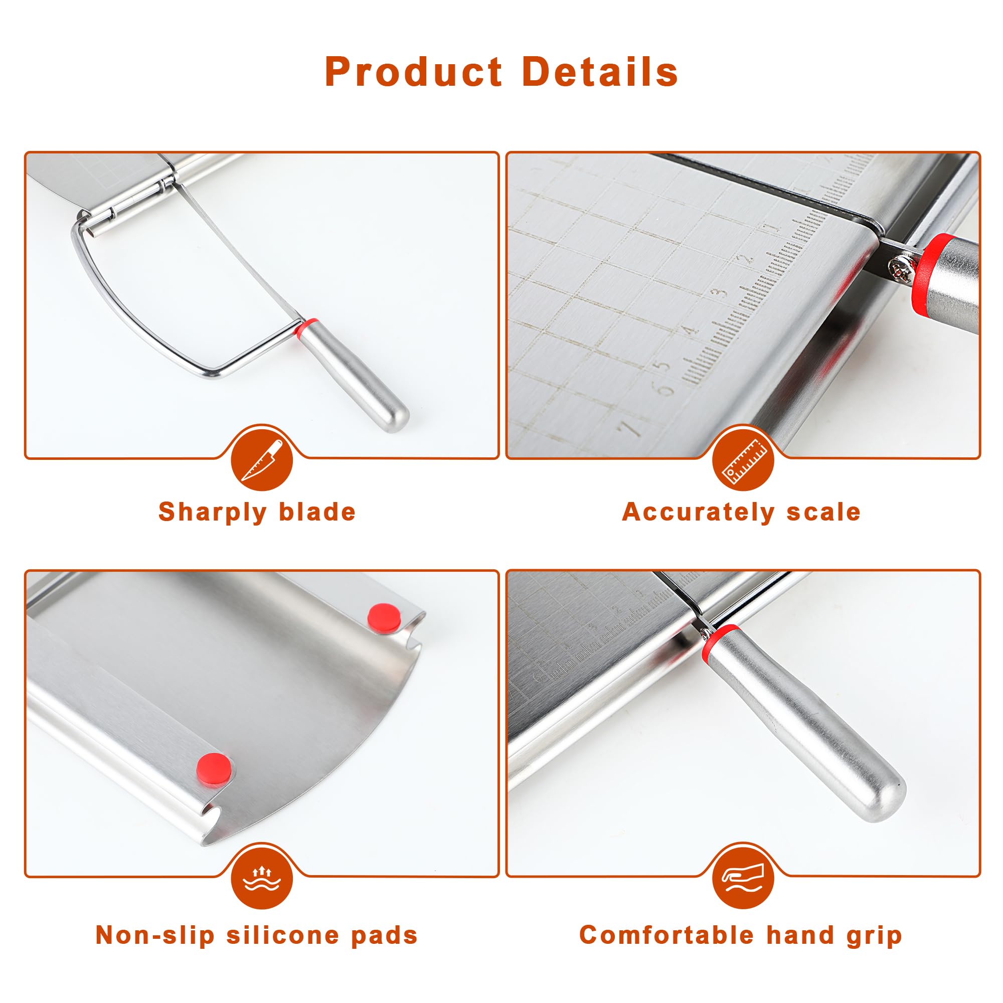 Faat3 Coi4 cheese slicer with grid scale for accurate portions.