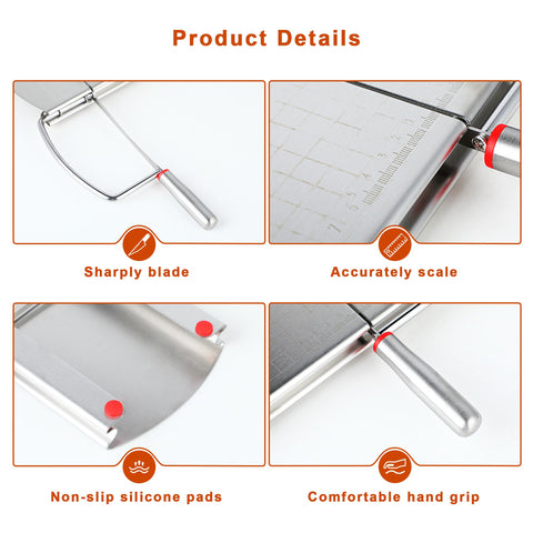 Faat3 Coi4 cheese slicer with grid scale for accurate portions.