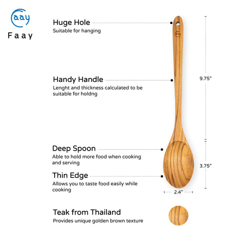 Handcrafted FAAY teak spoon with ergonomic handle for comfortable use