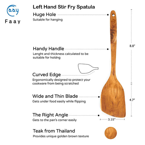 FAAY slim-edge spatula slides under food for gentle lifting.