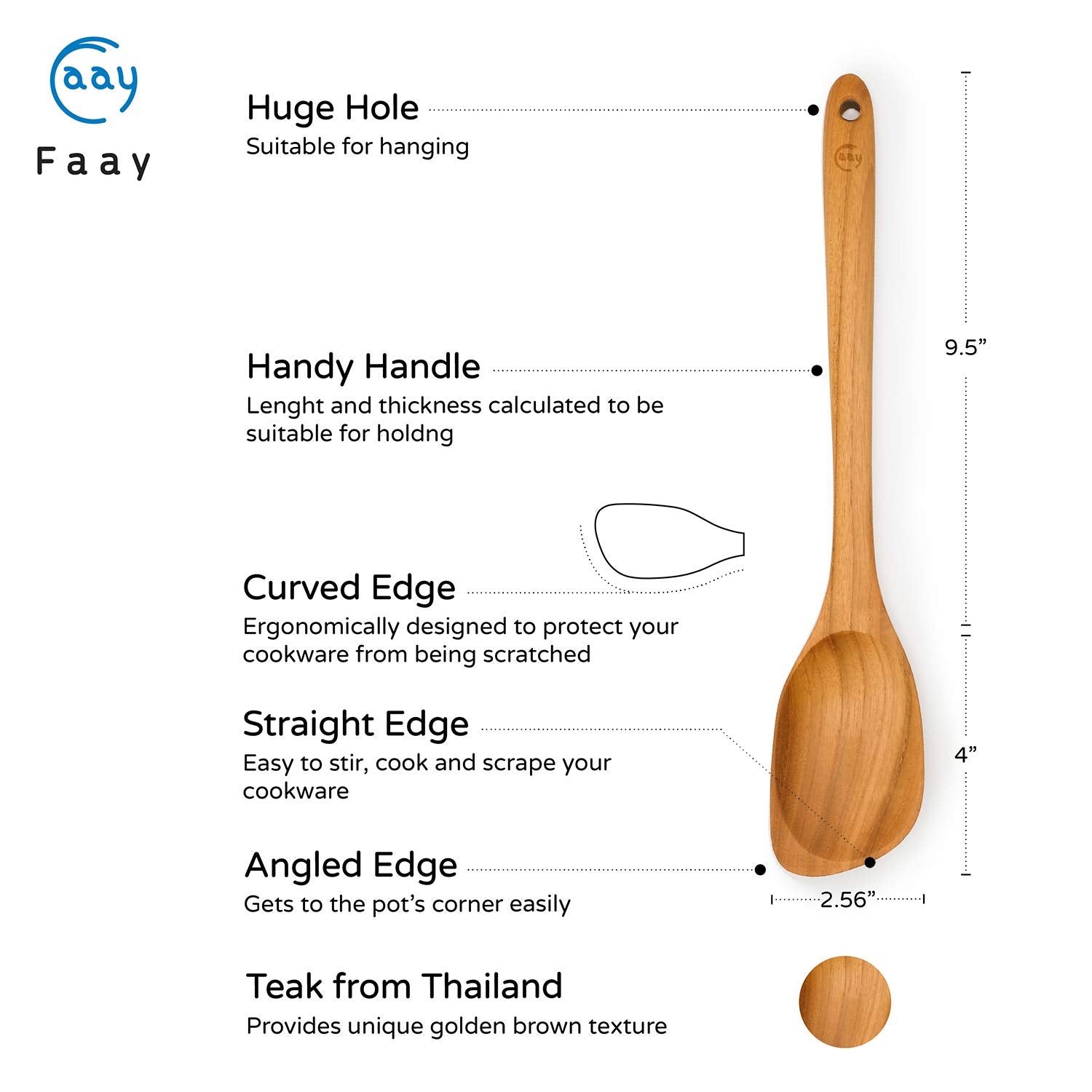 FAAY teak corner spoon angled edge reaching pot corners smoothly