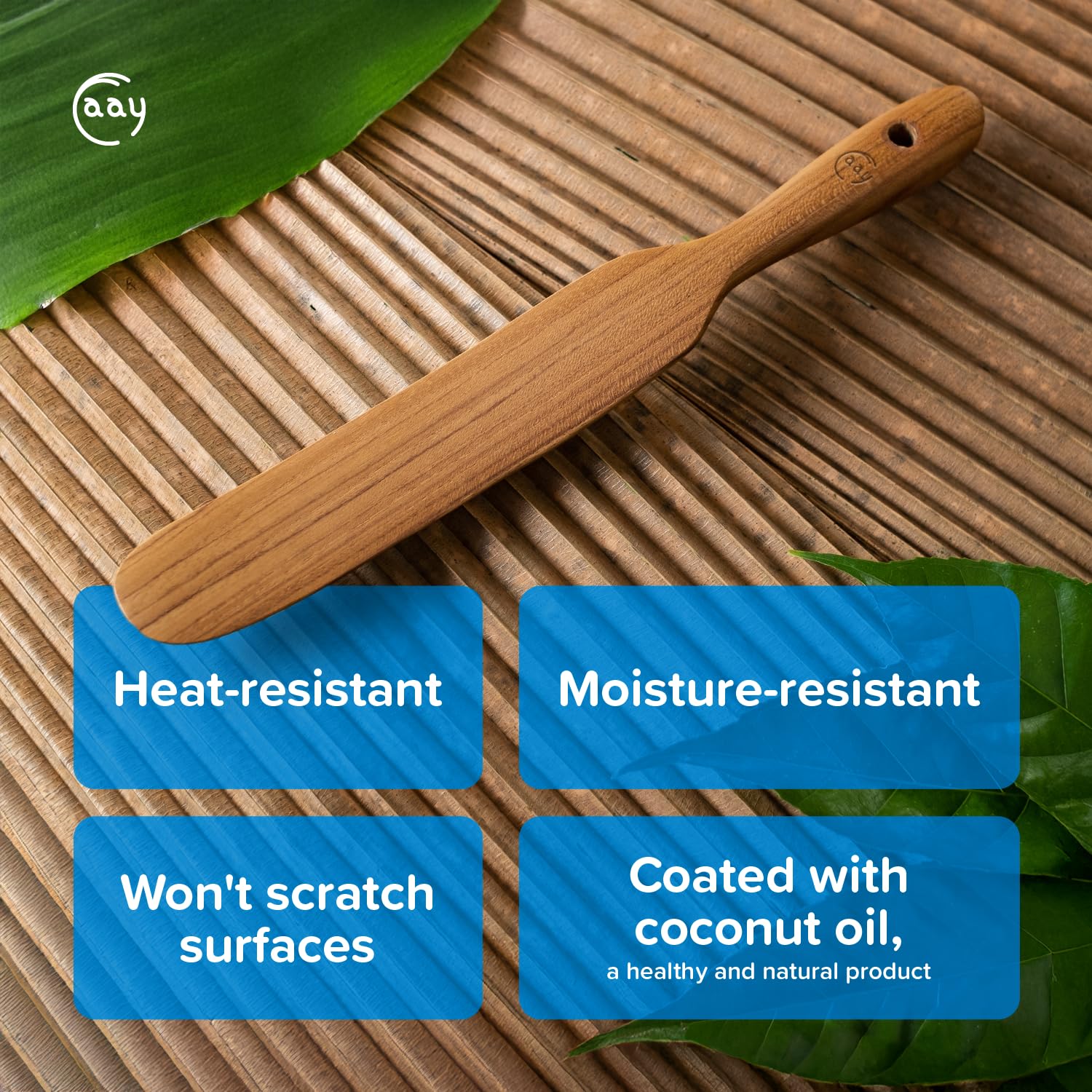 FAAY handmade teak spurtle from Thailand—artisan-crafted kitchen tool.