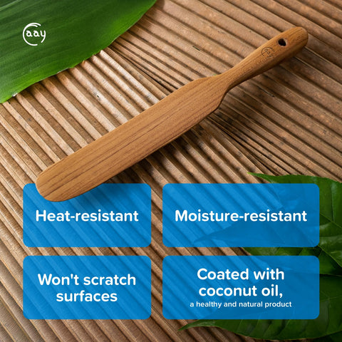 FAAY handmade teak spurtle from Thailand—artisan-crafted kitchen tool.