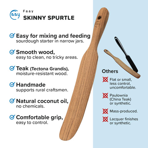 FAAY teak spurtle as jar scraper—sturdy daily helper.