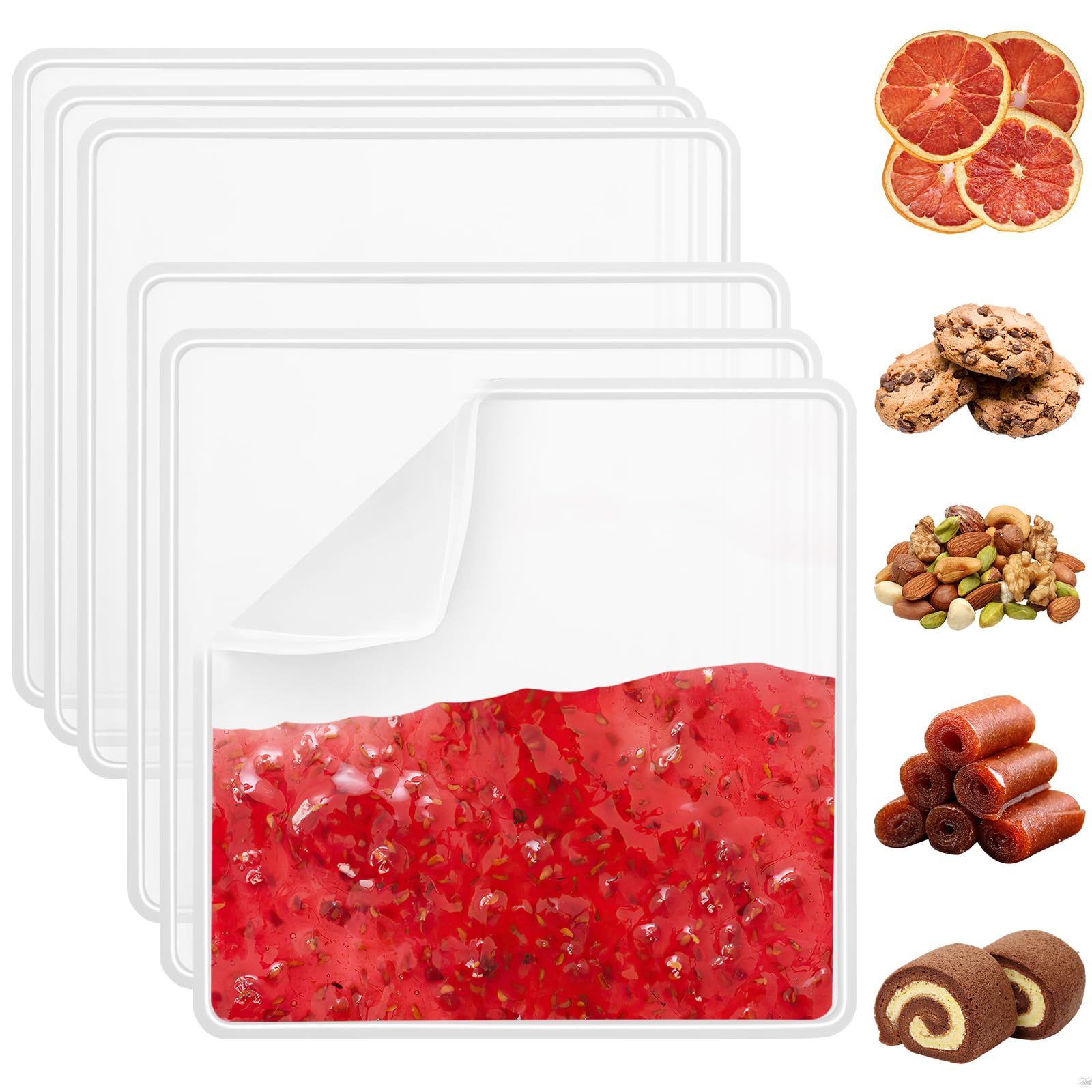 FAAYUCK six-pack silicone dehydrator sheets laid flat; reusable and non-stick for even drying.