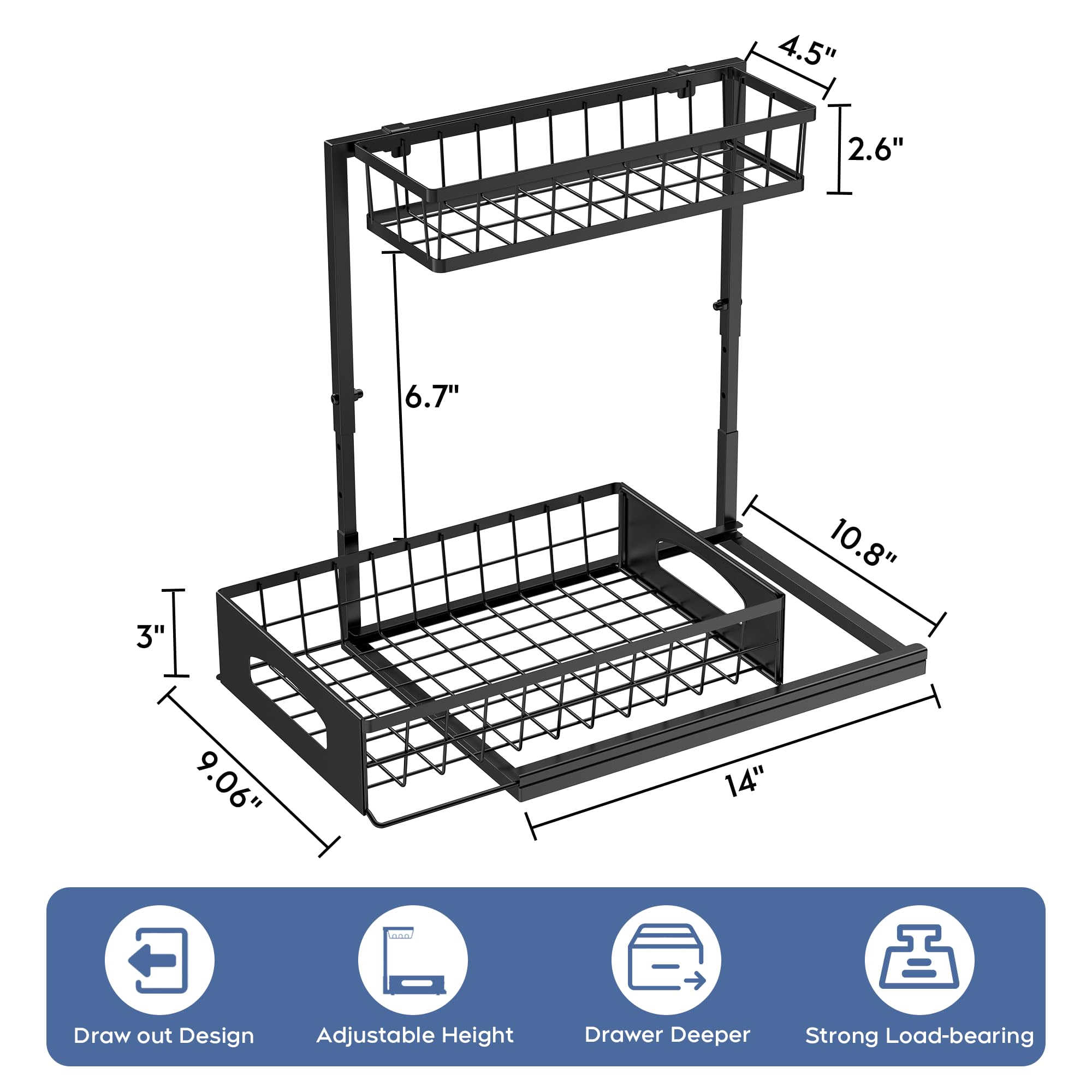 Fabutier height-adjustable upper shelf frees space for tall items.