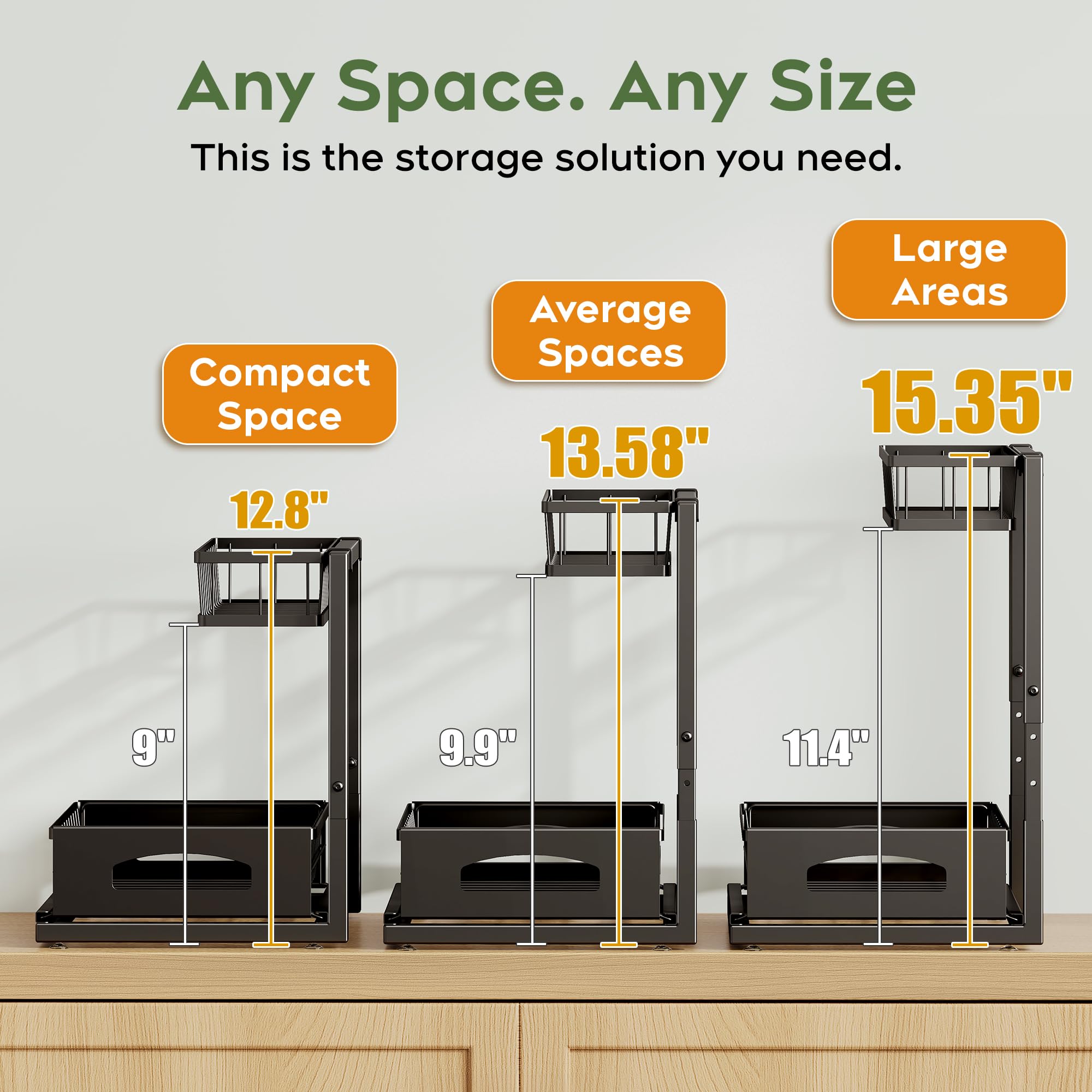 Fabutier slide-out drawer under sink provides easy access to stored items.
