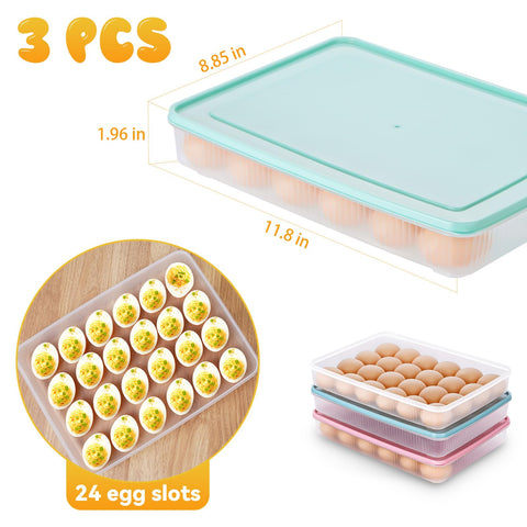 FACULX deviled egg containers with blue lids tidy snacks and eggs for easy access.