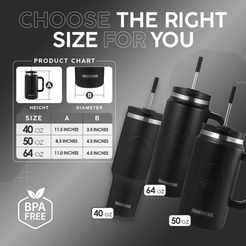FAHRMOSIS 64 oz tumbler with lid and straw offers versatile sipping options.
