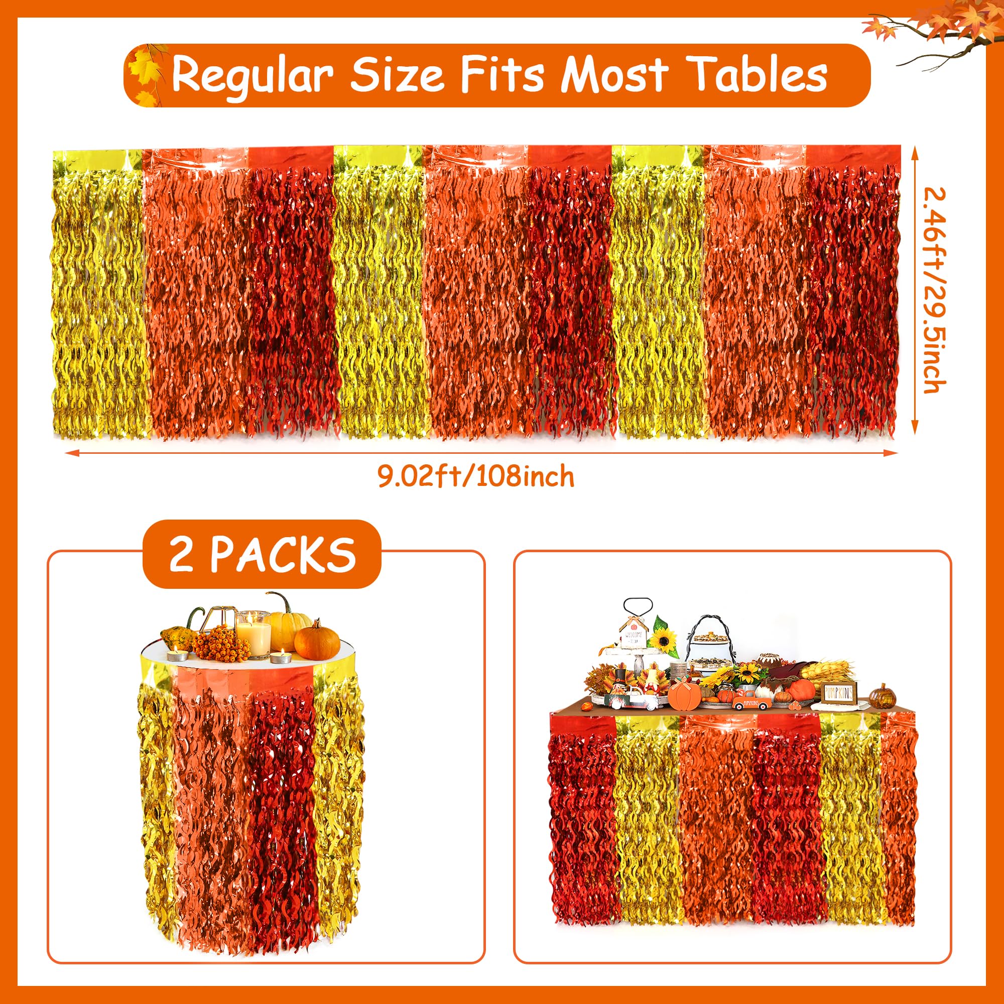 Faiclrr Wavy metallic fringe highlights autumn decor and party ambience.