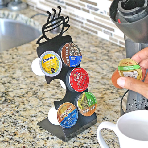 Fairly Odd Novelties stamped-steel rack highlights modern, sturdy coffee pod organization.