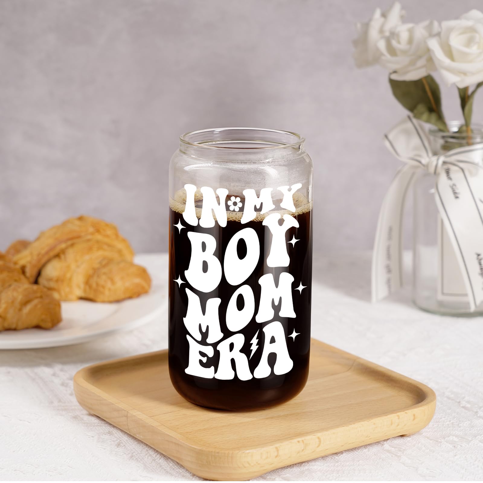 Fairy’s Gift Boy Mom Era 16 oz glass for chilled beverages and flavor retention.