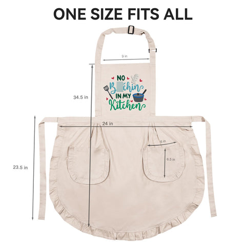Fairy's Gift cotton apron with adjustable neck delivers a comfortable fit during long prep sessions.