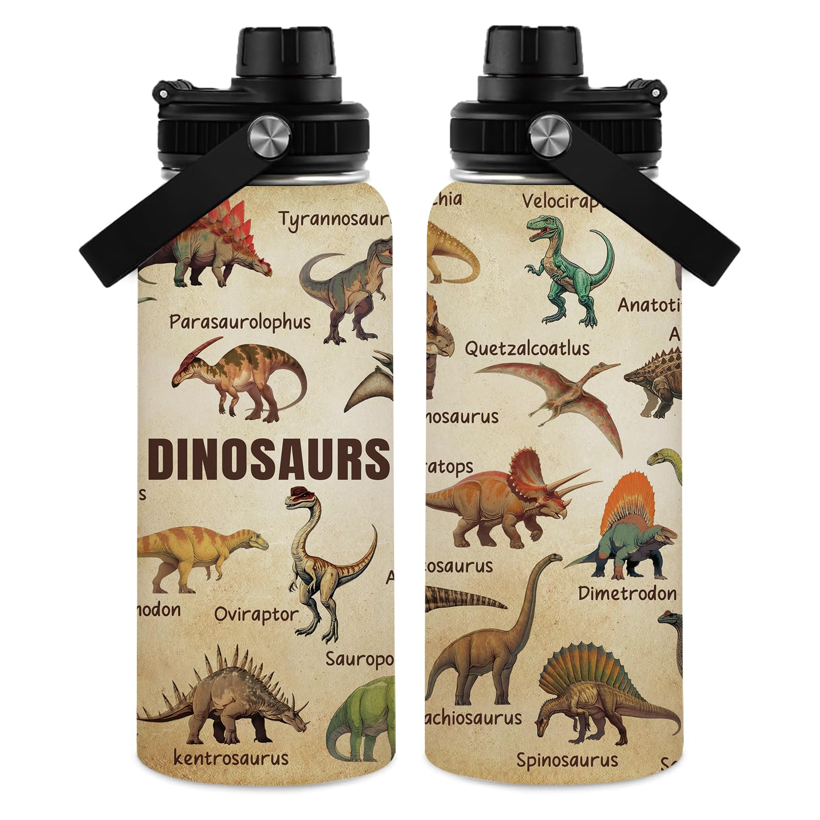 FAIVHSO dinosaur water bottle 32oz with leakproof lid for gym and travel.