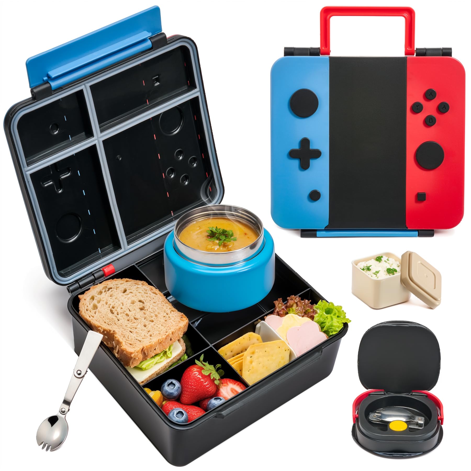 FAJSL Game Bento Box kids blue-red set for school or travel meals.